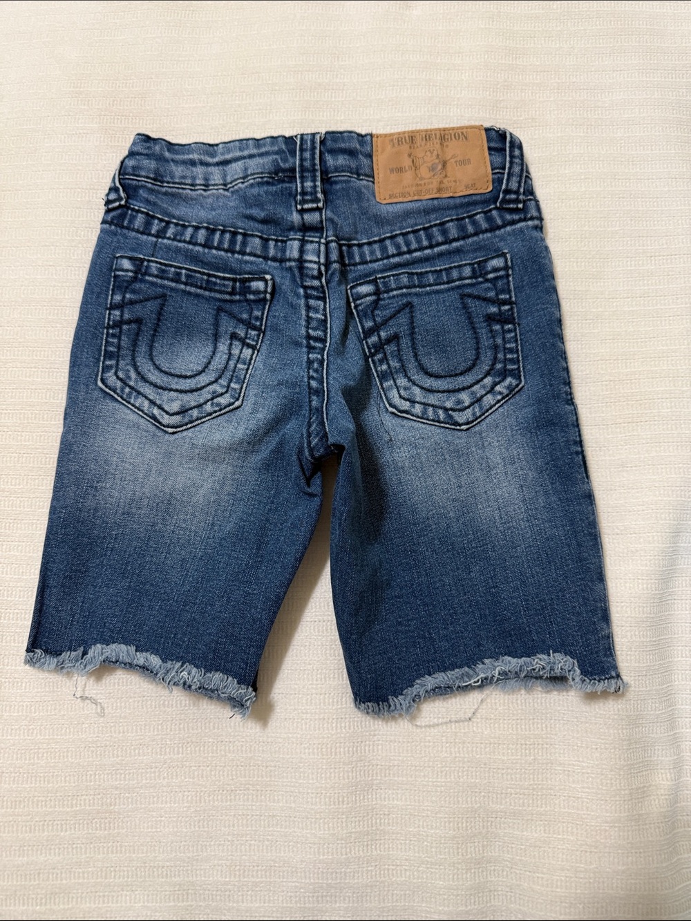 True Religion Washed Blue Frayed Hem Kids Denim Shorts